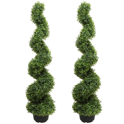 2 Pieces 43in(3.6ft) Artificial Boxwood Spiral Topiary Tree momoplant