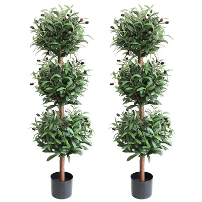 2 Pieces 47in(4ft) Artificial Topiary Olive Triple Ball Trees momoplant