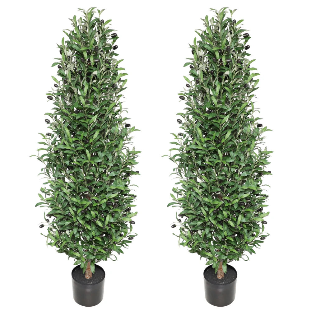 2 Pieces 51in(4.3ft) Artificial Cone Topiary Olive Trees