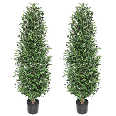 2 Pieces 51in(4.3ft) Artificial Cone Topiary Olive Trees momoplant