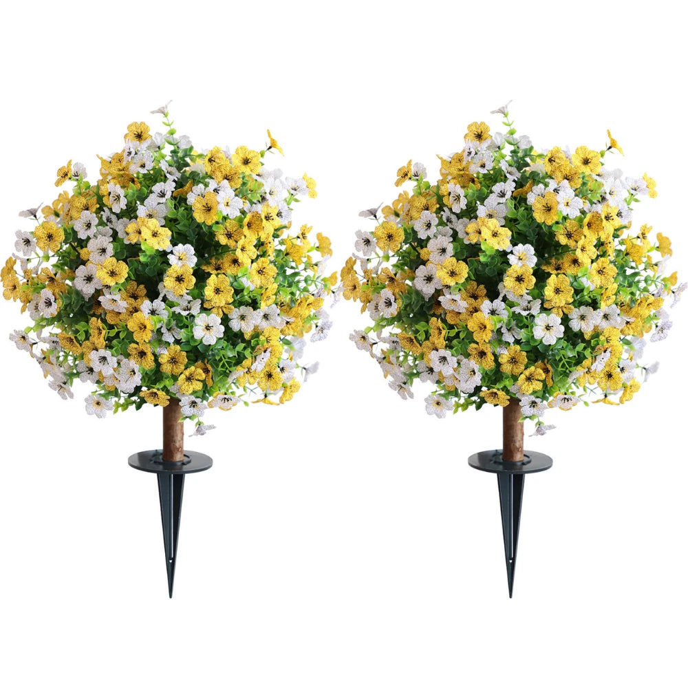 2 Pieces 23in(2ft) Artificial White Yellow Mums Flower Ball