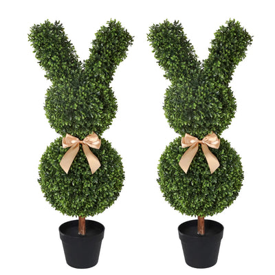 2 Pieces 36in(3ft) Artificial Topiary Rabbit Shapped Boxwood Tree momoplant