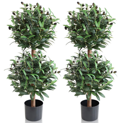 2 Pieces 35in(3ft) Artificial Topiary Olive Double Ball Trees