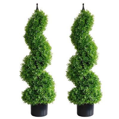 2 Pieces 35In(3ft) Light Green Artificial Boxwood Topiary Spiral Tree momoplant