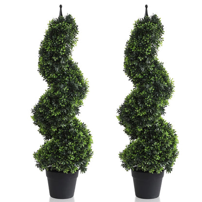 2 Pieces 35In(3ft) Dark Green Artificial Boxwood Topiary Spiral Tree momoplant