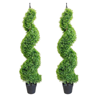 2 Pieces 43In(3.6ft) Light Green Artificial Boxwood Topiary Spiral Tree momoplant