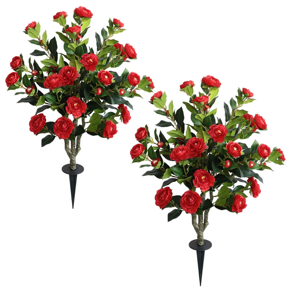 2 Pieces 37in(3.1ft) Artificial Flower Red Camellia Spike Tree