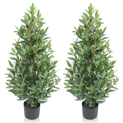2 Pieces 35in(3ft) Artificial Cone Topiary Olive Trees