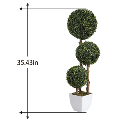 2 Pieces 36in (3ft) Fake Topiary Triple Ball Boxwood Tree