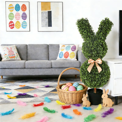 2 Pieces 36in(3ft) Artificial Trimmed Easter Bunny Topiary