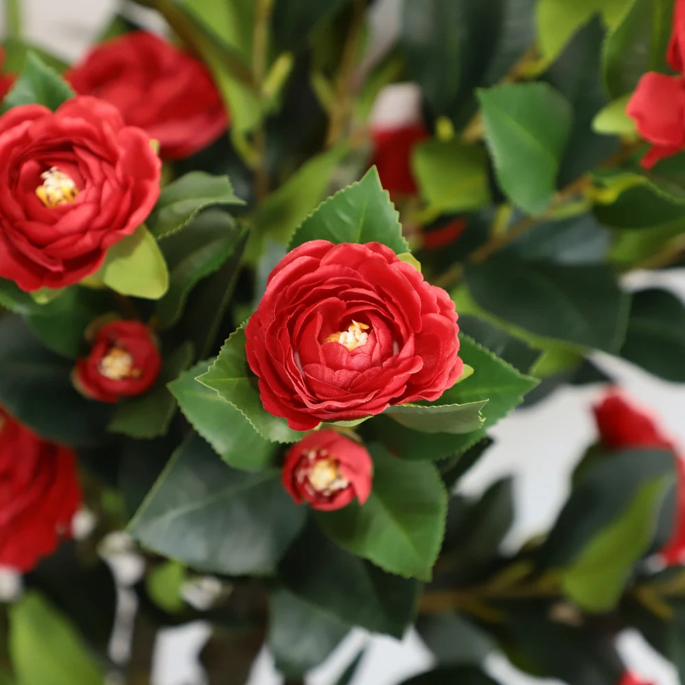 2 Pieces 37in(3.1ft) Artificial Flower Red Camellia Spike Tree