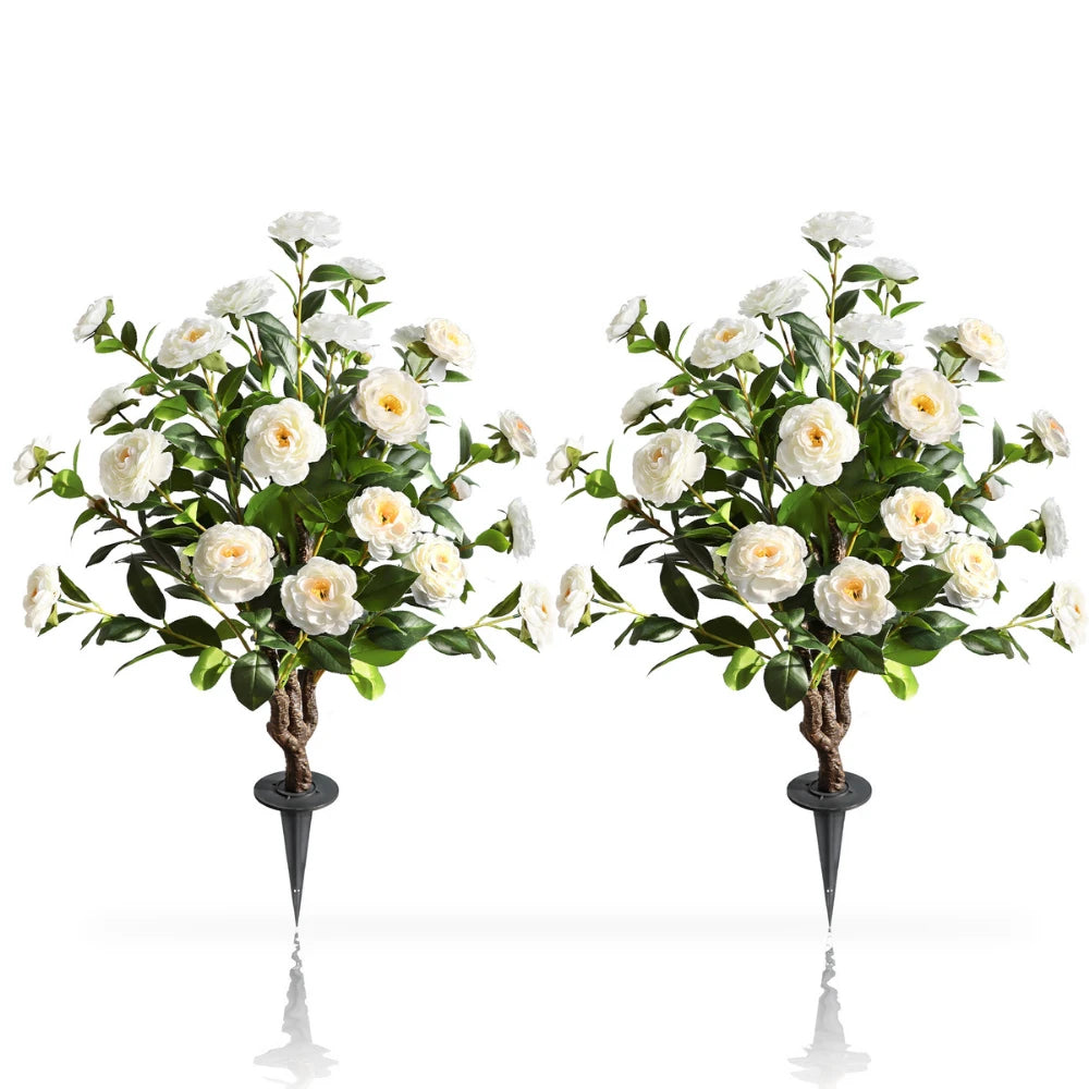 2 Pieces 36in(3ft) Artificial Flower White Camellia Spike Tree