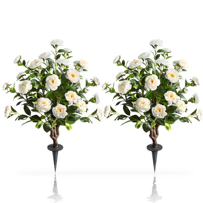 2 Pieces 36in(3ft) Artificial Flower White Camellia Spike Tree
