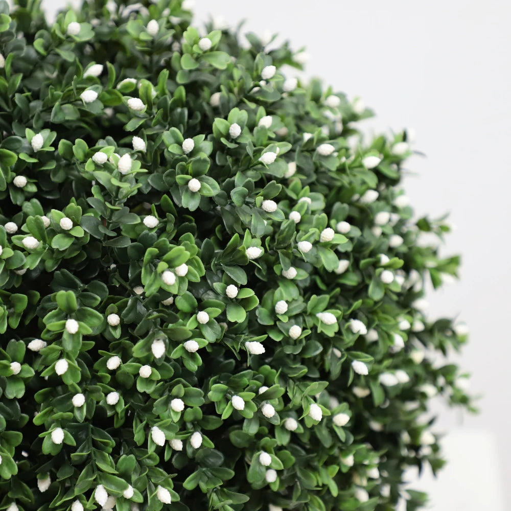 2 Pieces 20in(1.6ft) Artificial Boxwood White Flowers Topiary Ball Tree