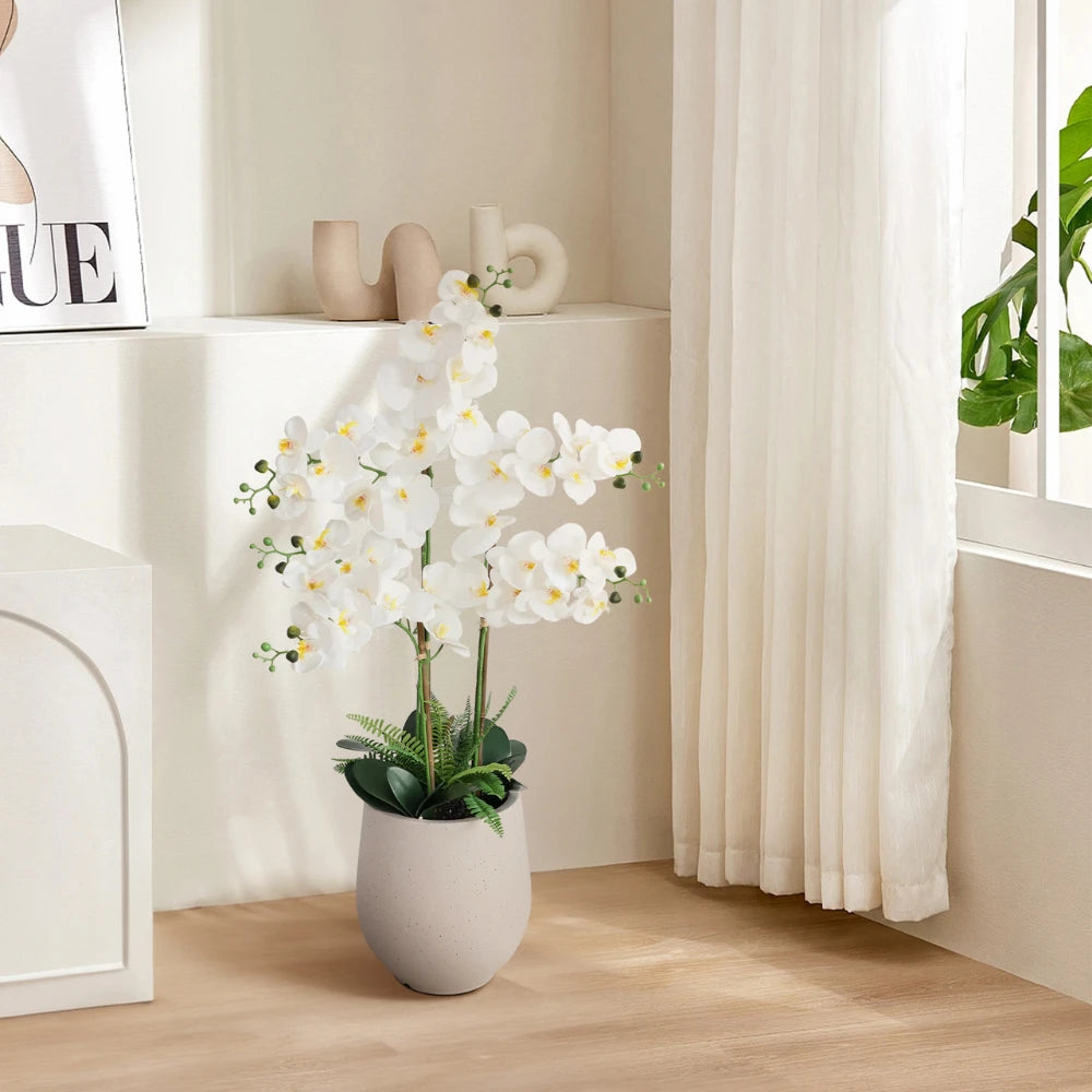 42in(3.5ft) Artificial White Phalaenopsis Orchid Flowers in White Planter