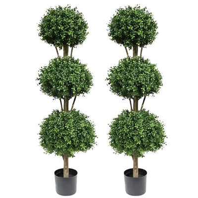 56in(4.6ft) Artificial Topiary Triple Ball Boxwood Tree momoplant