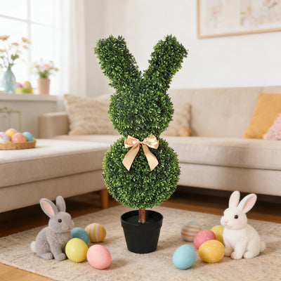 2 Pieces 36in(3ft) Artificial Trimmed Easter Bunny Topiary