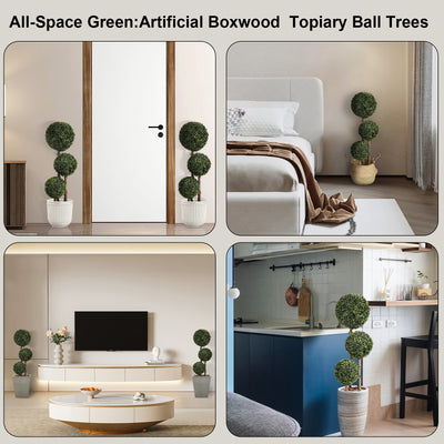 2 Pieces 36in (3ft) Fake Topiary Triple Ball Boxwood Tree