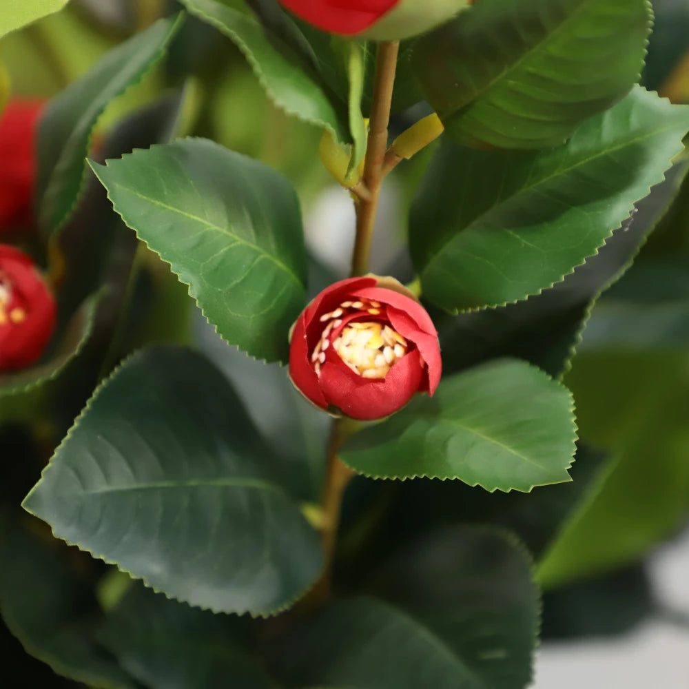 2 Pieces 37in(3.1ft) Artificial Flower Red Camellia Spike Tree