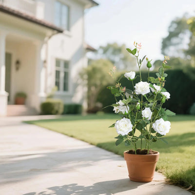 27in(2.3ft) Artificial White Rose Flowers momoplant