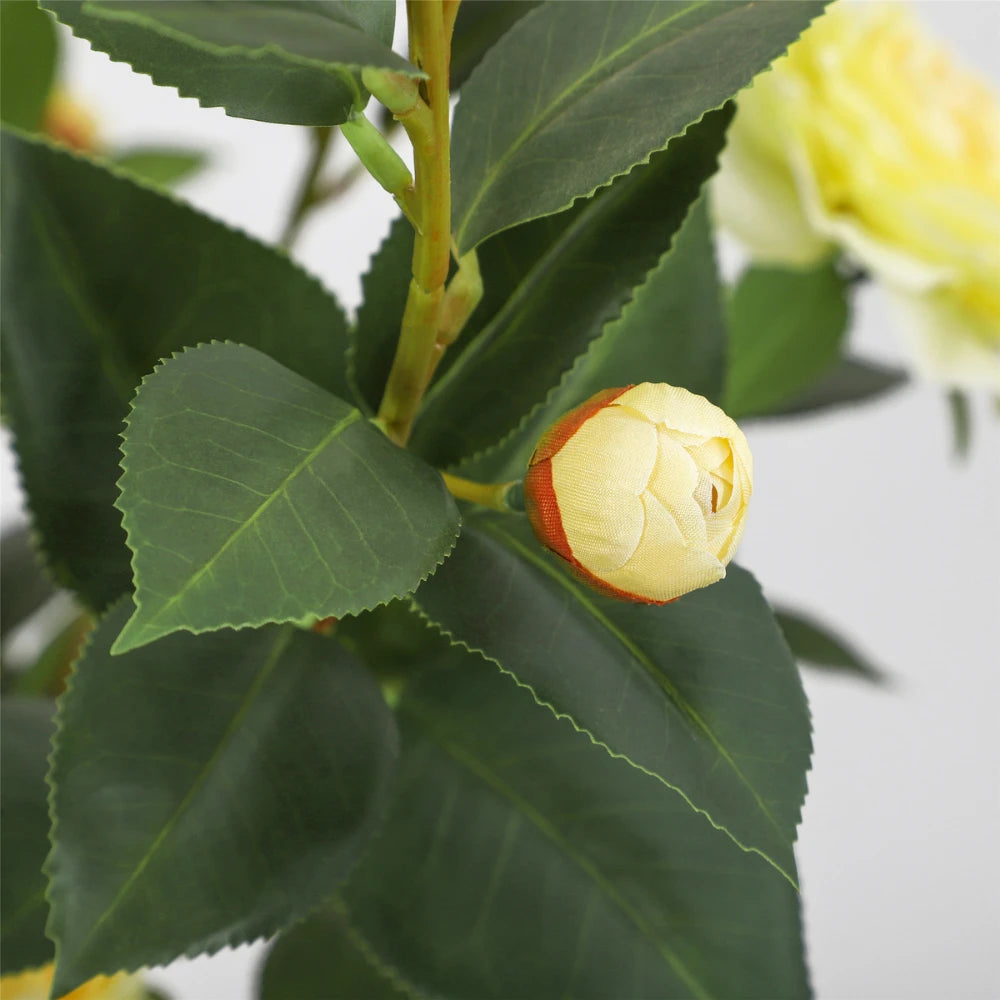 2 Pieces 31.5in(2.6ft) Artificial Topiary Yellow Camellia Tree