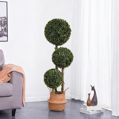 2 Pieces 36in (3ft) Fake Topiary Triple Ball Boxwood Tree