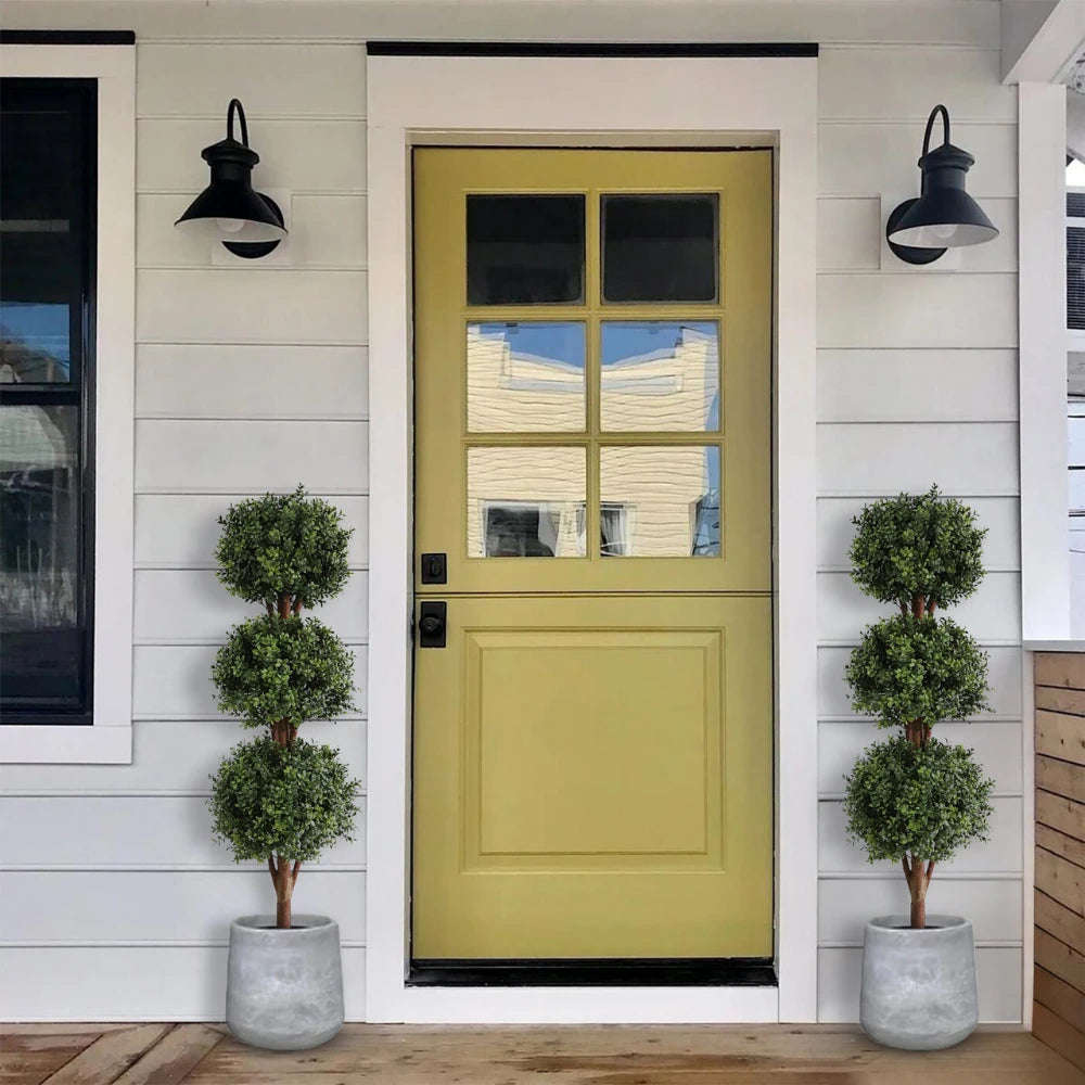 2 Pieces 46.5in(3.87ft) Artificial Topiary Triple Ball Boxwood Tree