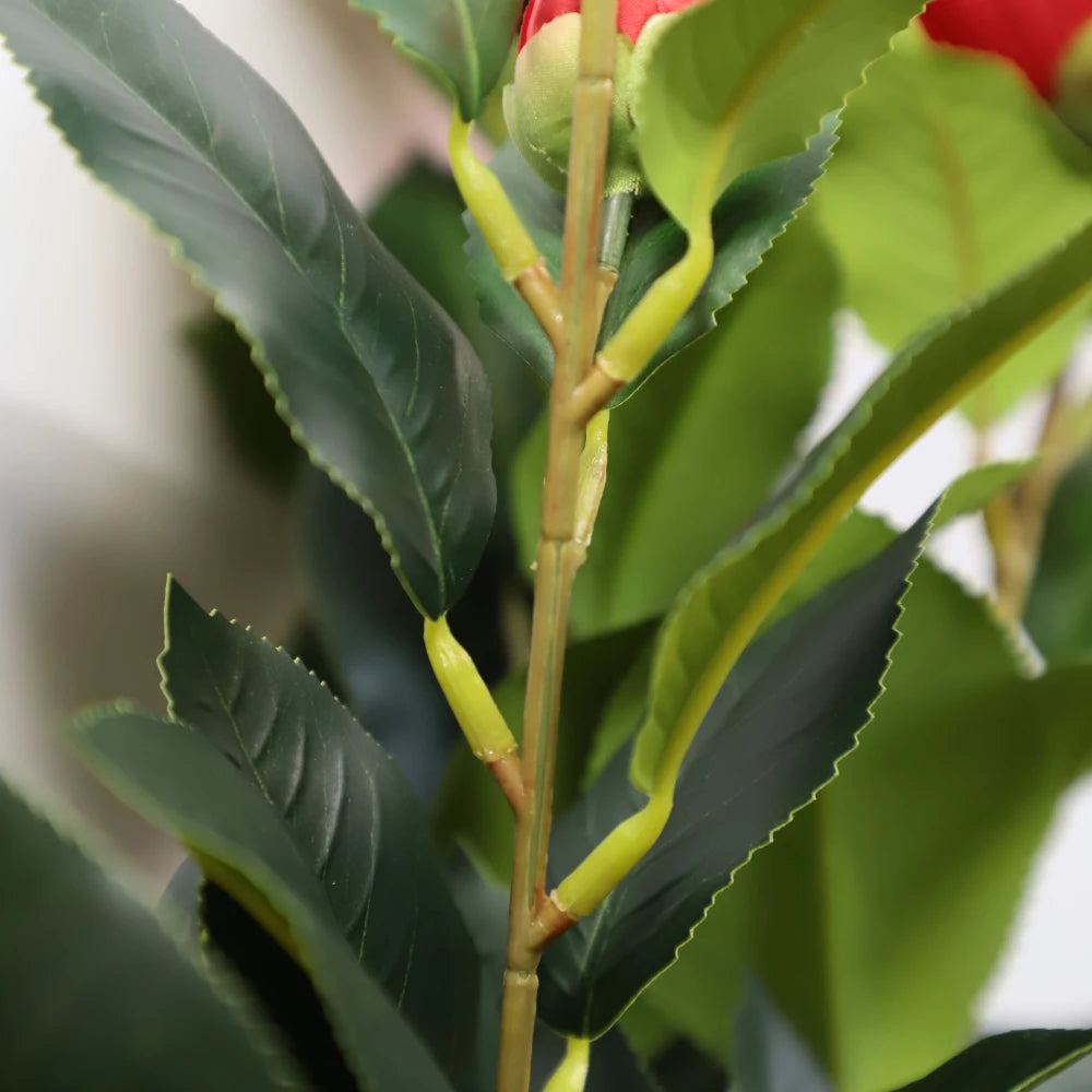 2 Pieces 37in(3.1ft) Artificial Flower Red Camellia Spike Tree
