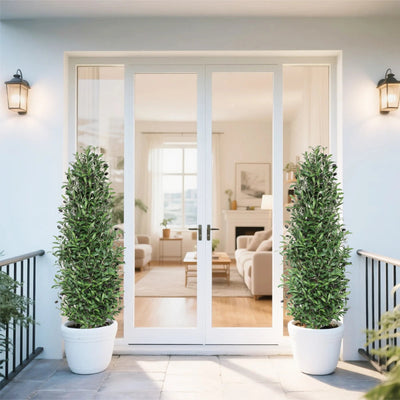 2 Pieces 51in(4.3ft) Artificial Cone Topiary Olive Trees momoplant