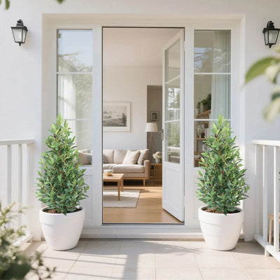 2 Pieces 35in(3ft) Artificial Cone Topiary Olive Trees momoplant