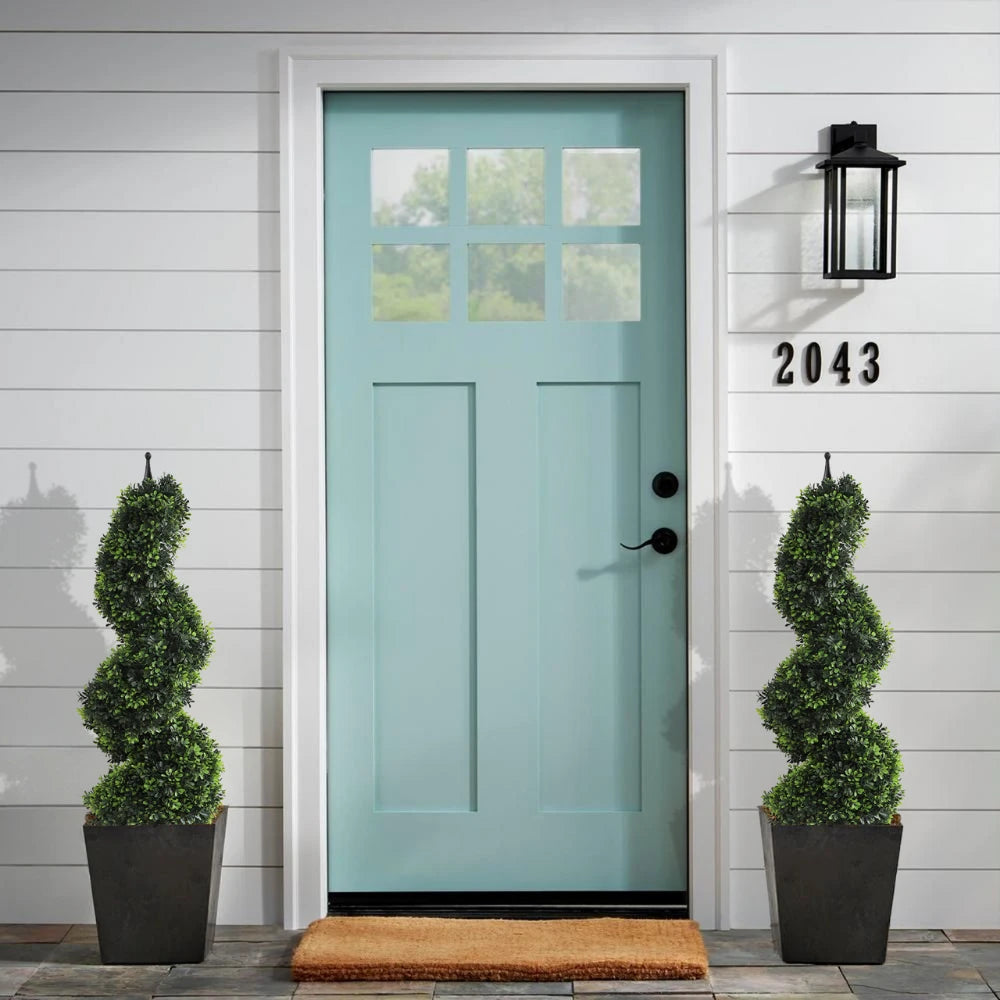 2 Pieces 35In(3ft) Dark Green Artificial Boxwood Topiary Spiral Tree