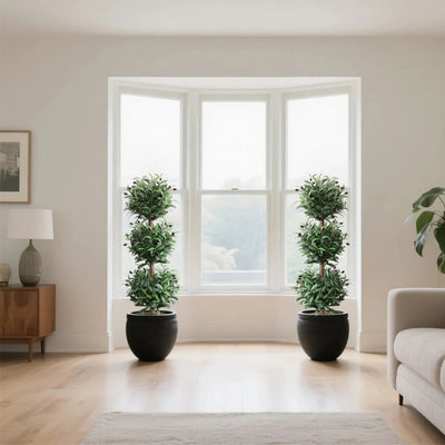 2 Pieces 47in(4ft) Artificial Topiary Olive Triple Ball Trees momoplant