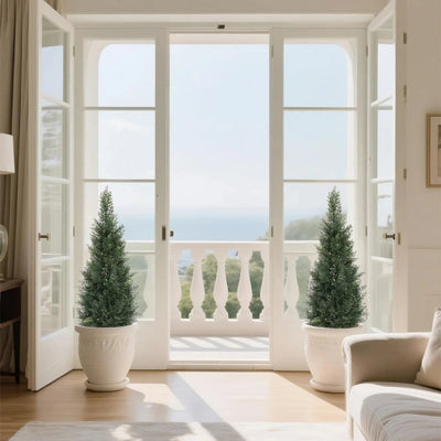 2 Pieces 37in(3.1ft) Artificial Topiary Cedar Trees momoplant