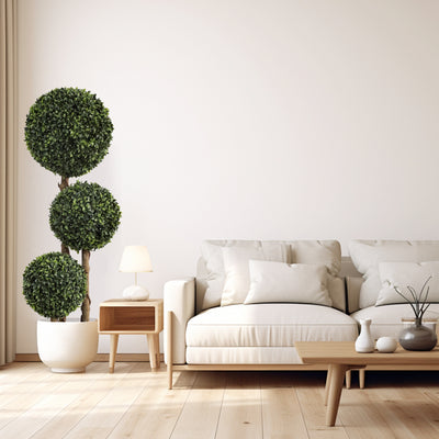 2 Pieces 36in (3ft) Fake Topiary Triple Ball Boxwood Tree