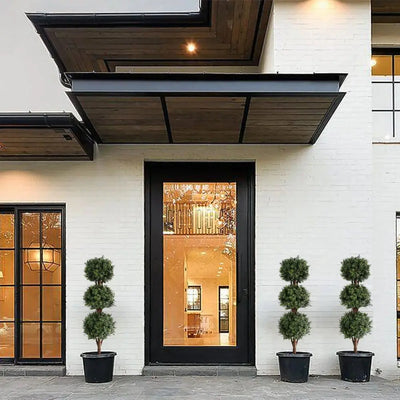 2 Pieces 46.5in(3.87ft) Artificial Topiary Triple Ball Boxwood Tree momoplant