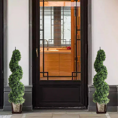 2 Pieces 43In(3.6ft) Dark Green Artificial Boxwood Topiary Spiral Tree momoplant