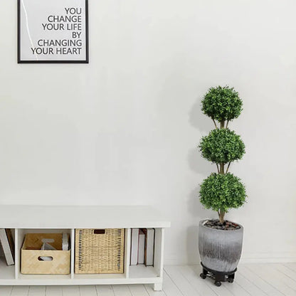 56in(4.6ft) Artificial Topiary Triple Ball Boxwood Tree momoplant