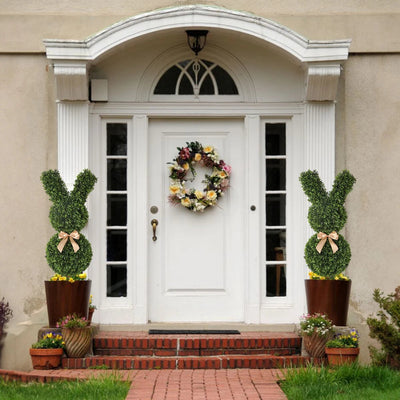 2 Pieces 36in(3ft) Artificial Topiary Rabbit Shapped Boxwood Tree momoplant
