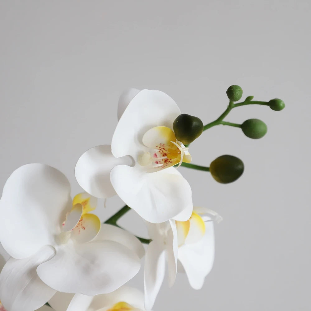 24in(2ft) Artificial White Phalaenopsis Orchid Flowers in White Planter
