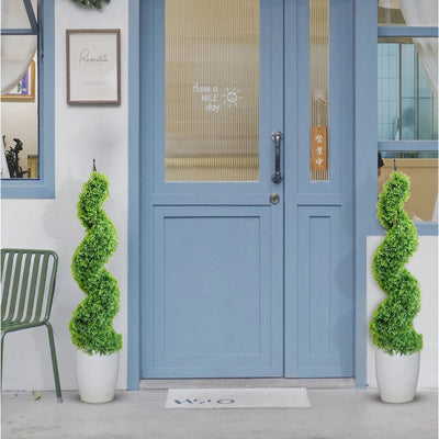 2 Pieces 43In(3.6ft) Light Green Artificial Boxwood Topiary Spiral Tree momoplant