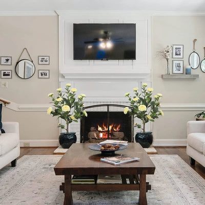 2 Pieces 31.5in(2.6ft) Artificial Topiary Yellow Camellia Tree momoplant