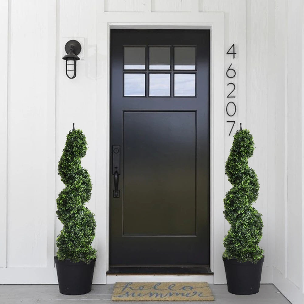 2 Pieces 43In(3.6ft) Dark Green Artificial Boxwood Topiary Spiral Tree