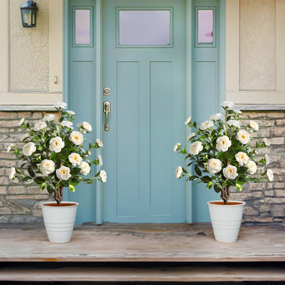 2 Pieces 36in(3ft) Artificial Flower White Camellia Spike Tree