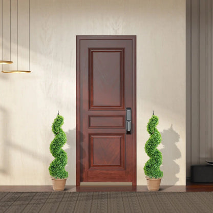 2 Pieces 43In(3.6ft) Light Green Artificial Boxwood Topiary Spiral Tree momoplant