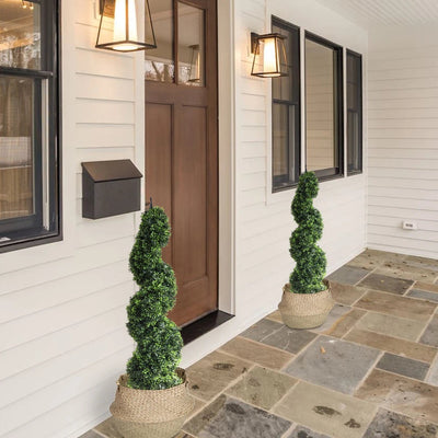 2 Pieces 43In(3.6ft) Dark Green Artificial Boxwood Topiary Spiral Tree momoplant