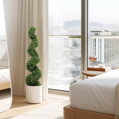 2 Pieces 43in(3.6ft) Artificial Boxwood Spiral Topiary Tree momoplant