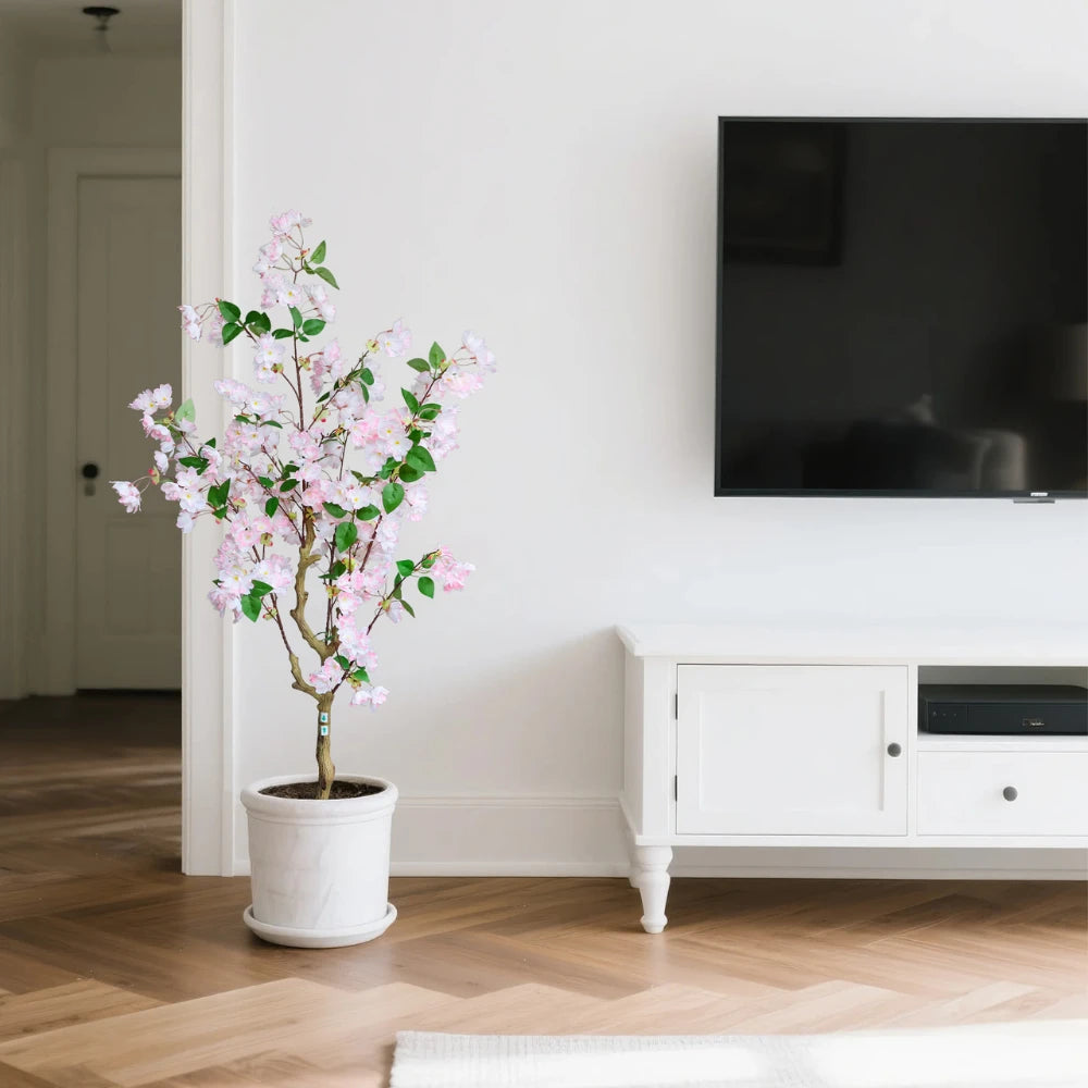 50in(4.2ft) Artificial Pink Cherry Blossom Tree