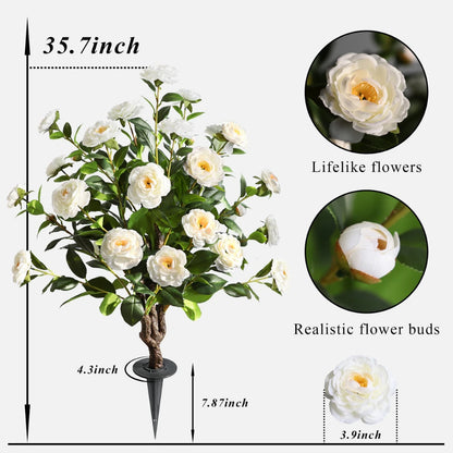 2 Pieces 36in(3ft) Artificial Flower White Camellia Spike Tree