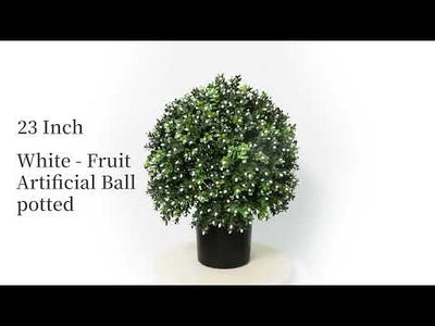 2 Pieces 20in(1.6ft) Artificial Boxwood White Flowers Topiary Ball Tree