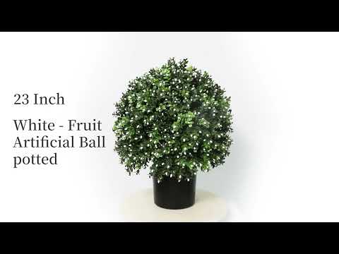 2 Pieces 20in(1.6ft) Artificial Boxwood White Flowers Topiary Ball Tree